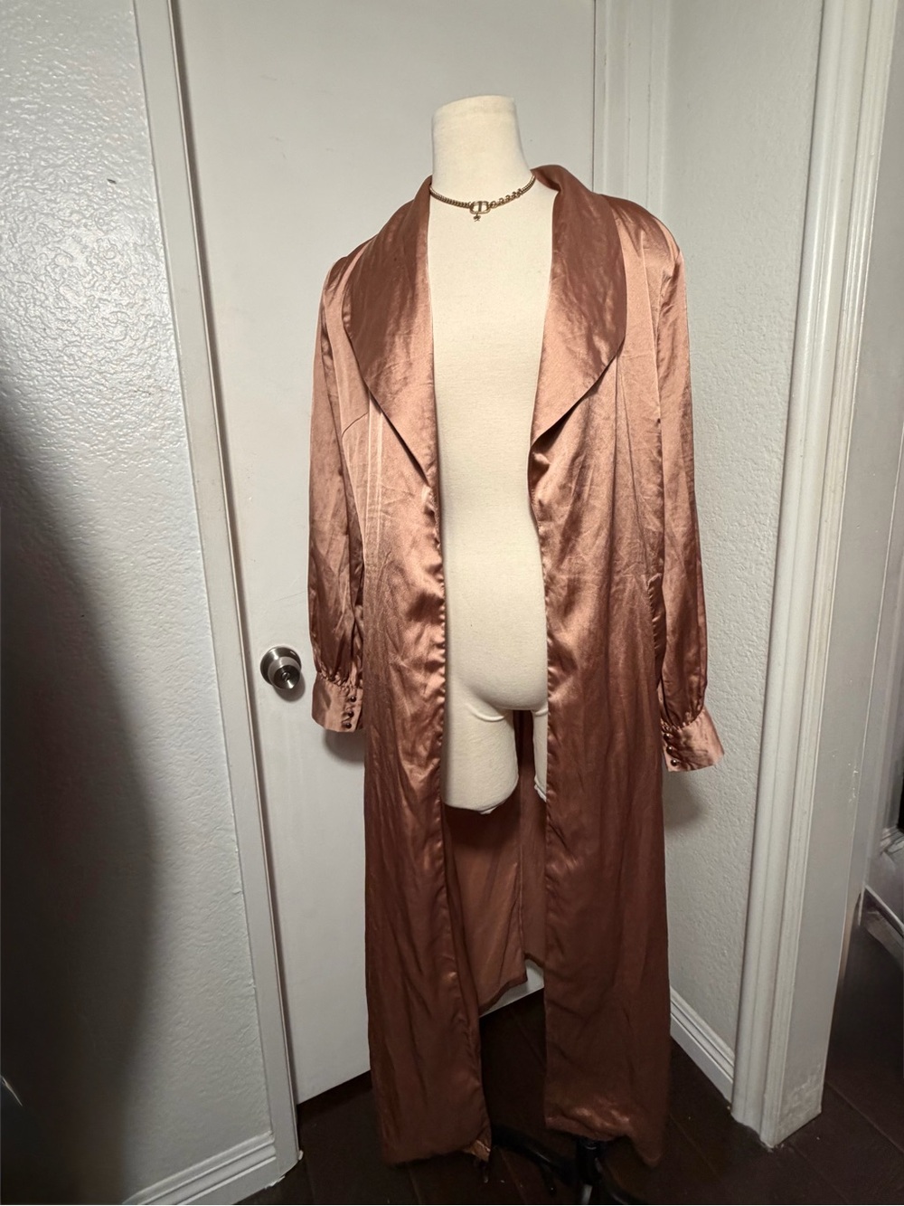 Windsor Satin Longline Trench Coat in Copper